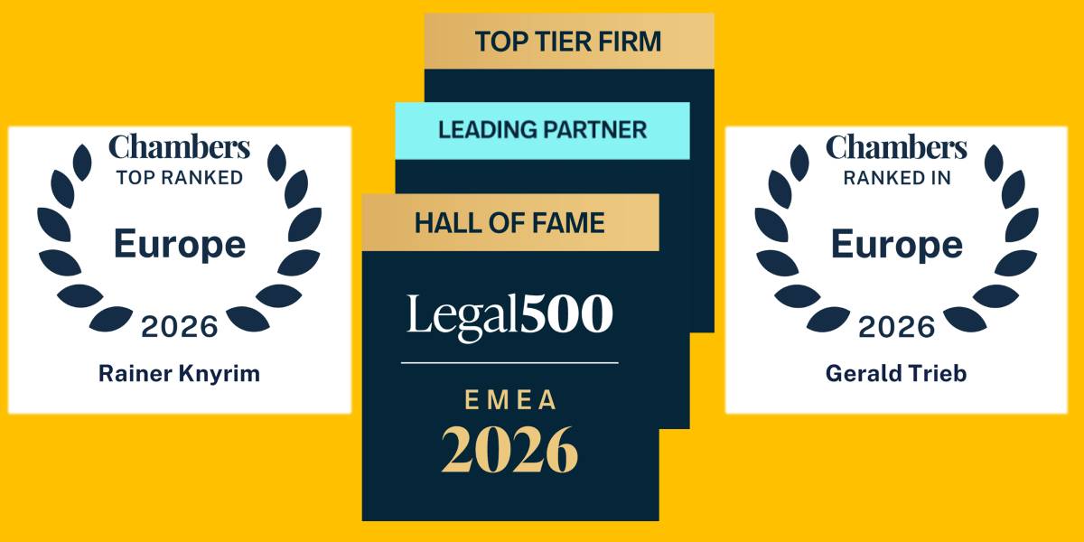 Chambers Europe 2026 Auszeichnung Dr. Rainer Knyrim, Dr. Gerald Trieb und Legal 500 EMEA 2026 Auszeichnungen