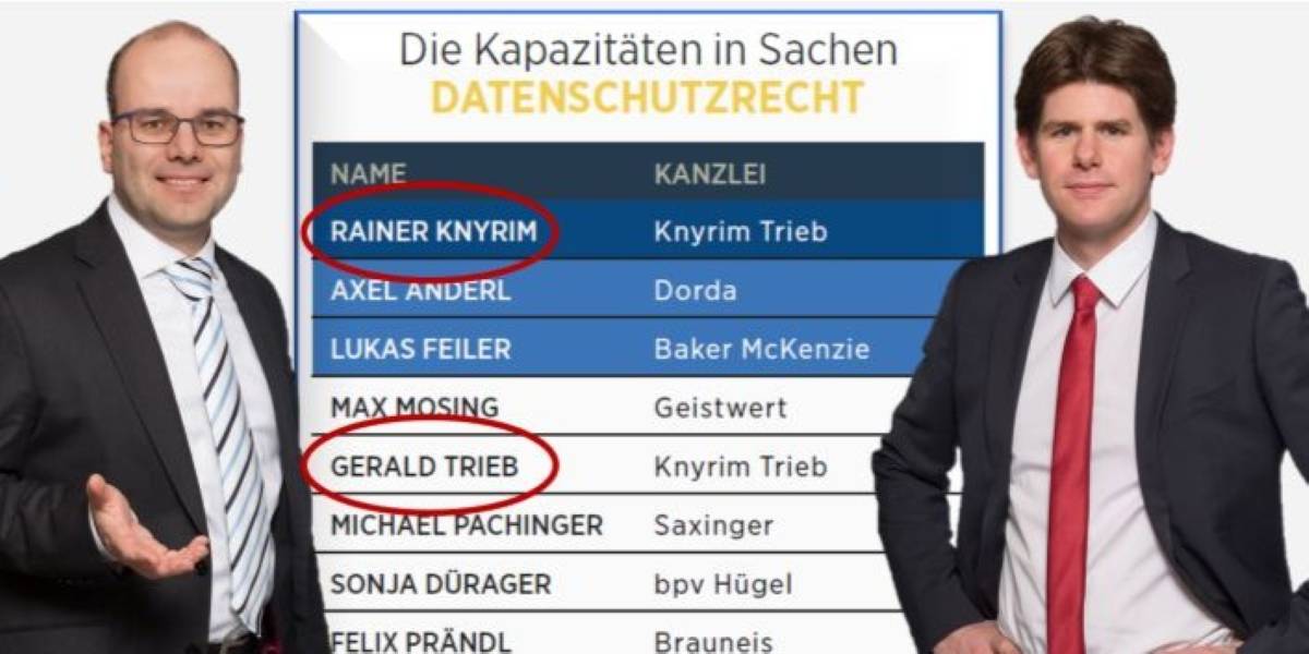 trend- Anwalts-Ranking Tabelle - Platz 1 Dr. Rainer Knyrim, Platz 5 Dr. Gerald Trieb, LL.M.